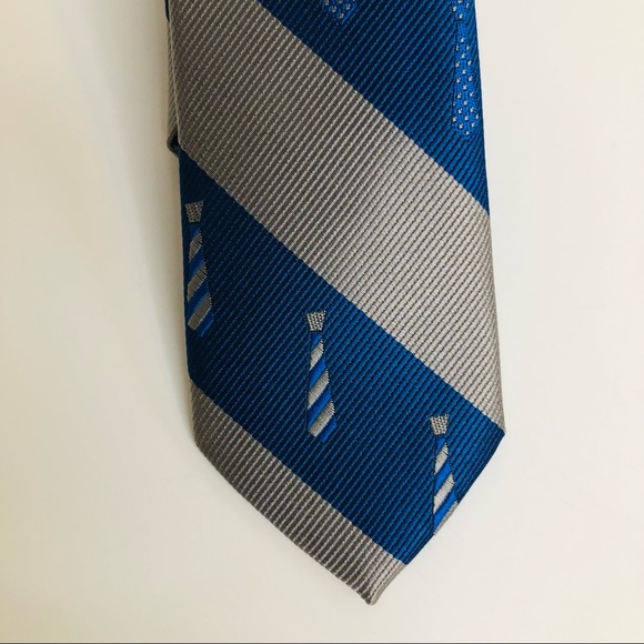 Urban Outfitters BDG Tie Print Skinny Tie in Gray and Blue Stripe - Picture 2 of 3